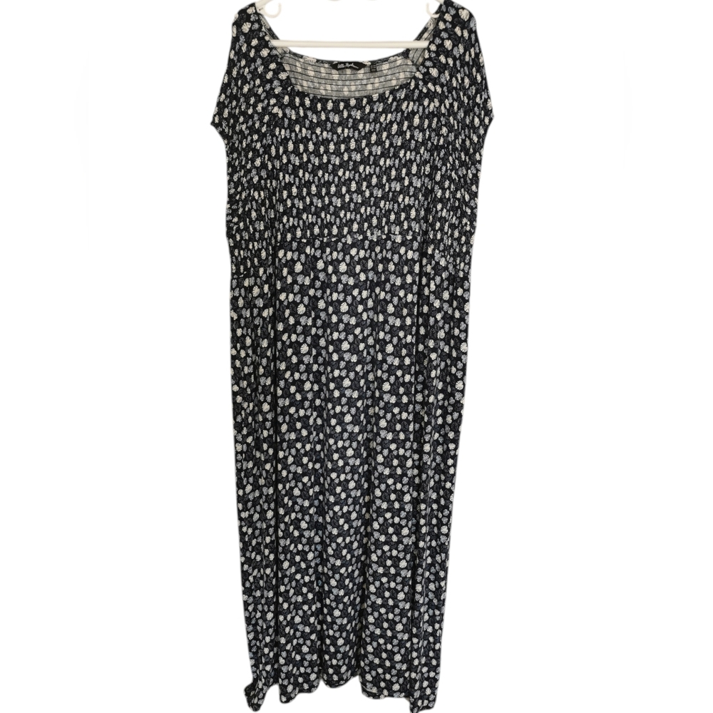 Ulla Popken Navy Floral Smocked Maxi Dress Relaxed Fit Boho Plus Size 28 30